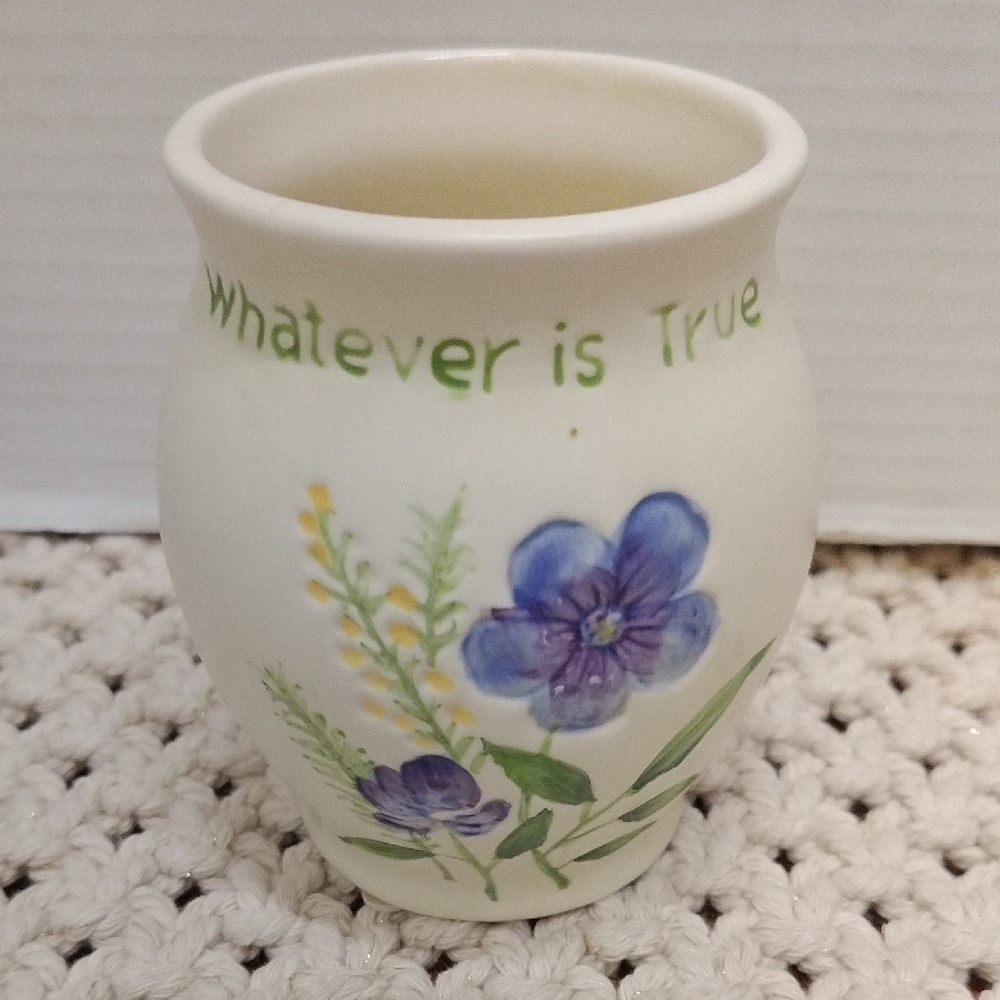 Floral White Vase with Blue and Green Accents